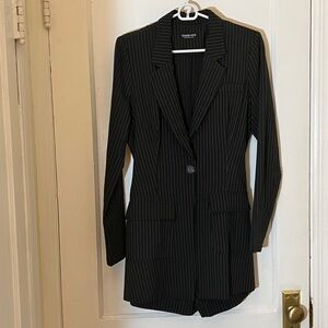 Fashion Nova Black Pinstripe Romper Elegant Tailored Design